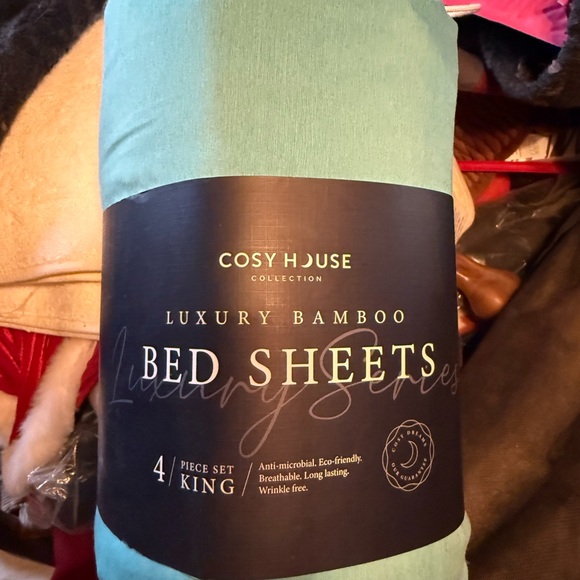 Cosy House Luxury Bamboo Bed Sheets - King Aqua - New - Picture 4 of 4
